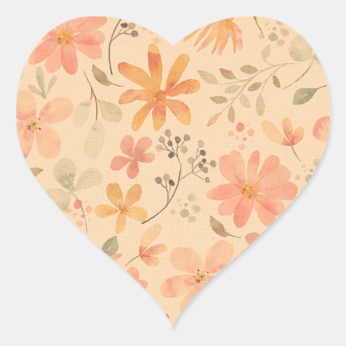 Peachy__pink golden floral pattern heart sticker