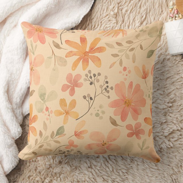 Peachy--pink golden floral pattern throw pillow (Blanket)