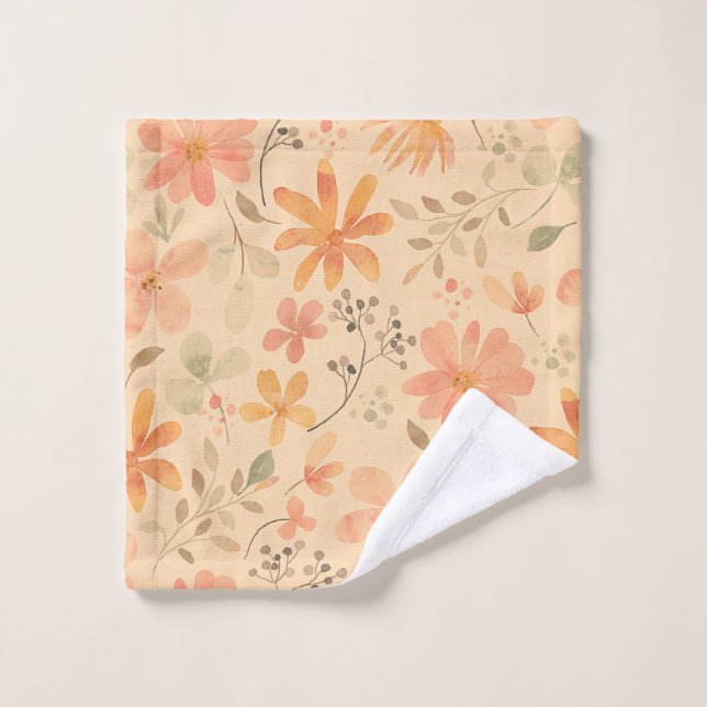 Peachy--pink golden floral pattern wash cloth (Wash Cloth)