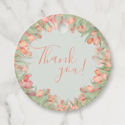 Peachy Pink  Mint Spring Tulips Favor Tags