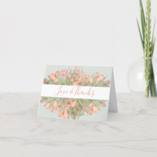 Peachy Pink & Mint Spring Tulips Letterpress Thank You Card