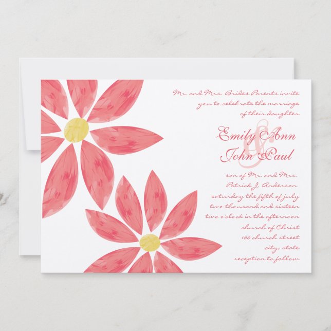 Peachy Pink Modern Lily Flower Wedding Invitation (Front)