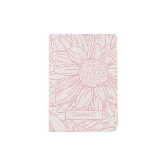 Peachy Pink on Pale Pink Chrysanthemums with Name Passport Holder
