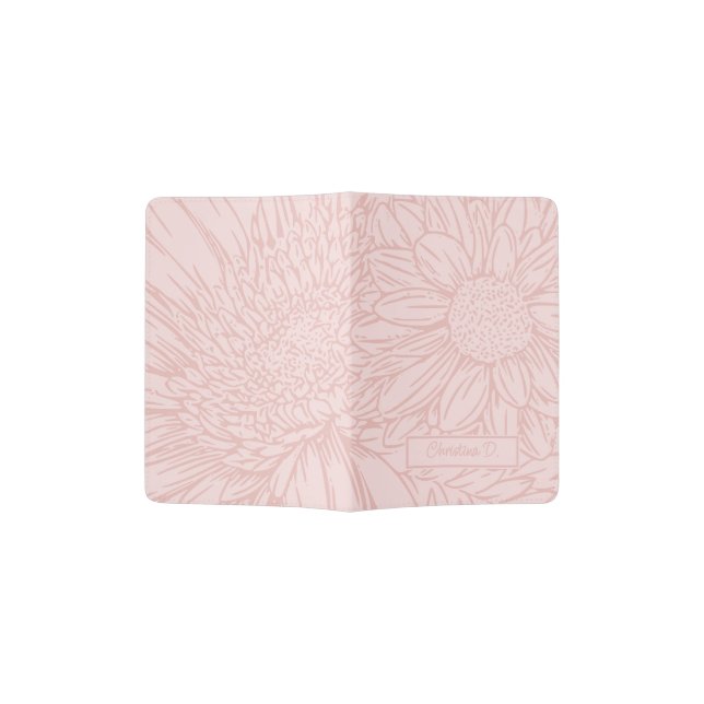 Peachy Pink on Pink Chrysanthemums with Name Passport Holder (Opened)