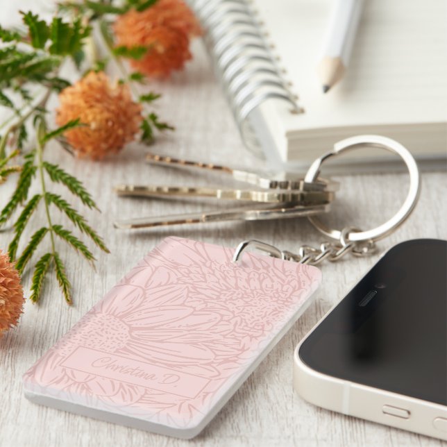 Peachy Pink on Pink Chrysanthemums with Photo Keychain (Front Right)