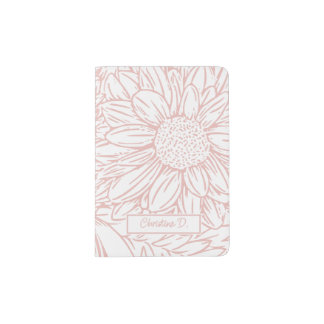 Peachy Pink on White Chrysanthemums with Name Passport Holder