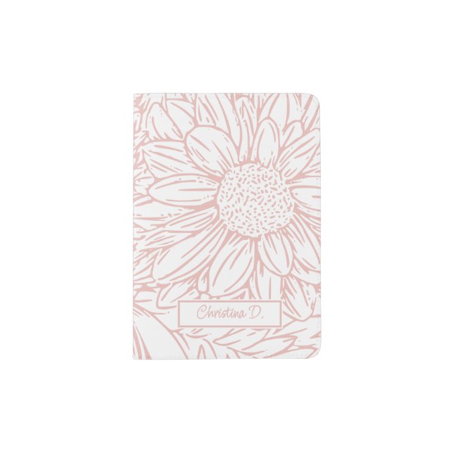 Peachy Pink on White Chrysanthemums with Name Passport Holder (Front)