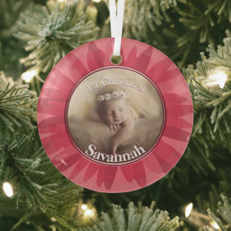 Peachy Pink Our Little Gerber Baby Photo  Glass Ornament