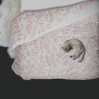 Peachy Pink Pastel Coral Boho Floral Feather Duvet Cover