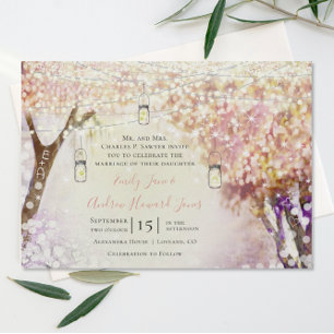 Peachy Pink Purple Fairy Boho Forest Wedding Invitation