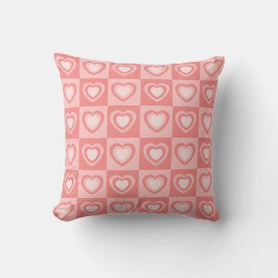 Peachy Pink Retro Hearts Valentine Gift Throw Pillow