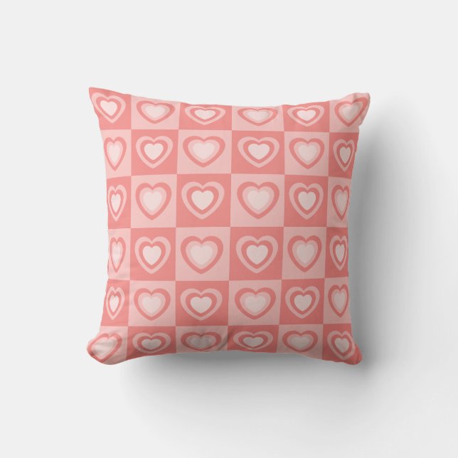 Peachy Pink Retro Hearts Valentine Gift Throw Pillow (Front)