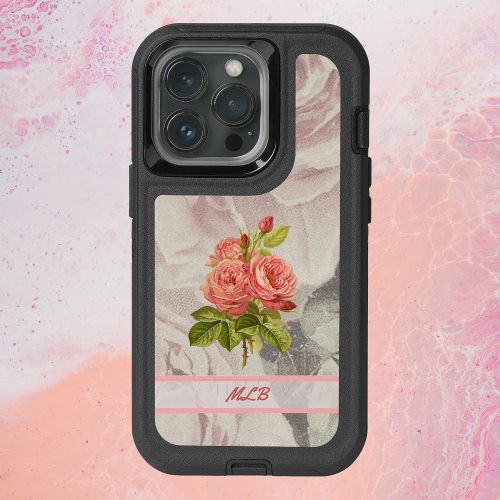 Peachy Pink Rose and Ephemera with Initials iPhone 13 Pro Case