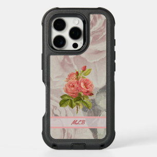 Peachy Pink Rose and Ephemera with Initials iPhone 16 Pro Case
