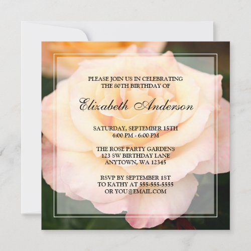 Peachy Pink Rose Flower 80th Birthday Party Personalized Invite