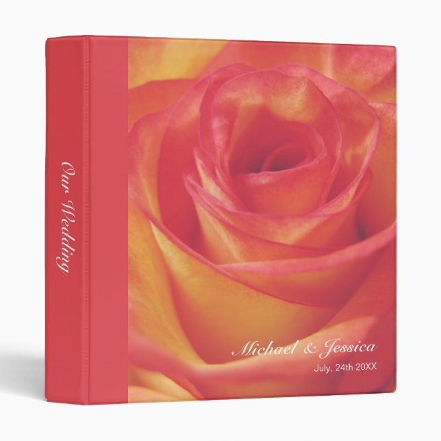 Peachy Pink Rose Wedding Binder (Front/Spine)