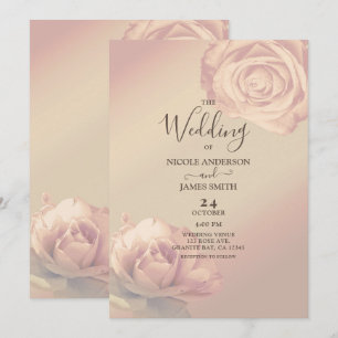 Peachy Pink Roses Elegant Floral Wedding  Invitation