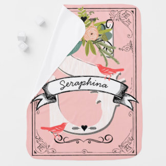 Peachy Pink Vintage Garland Monogram Lil' Lady Receiving Blanket