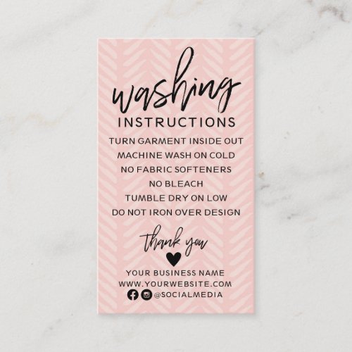 Peachy Pink Washing Instructions Business Card