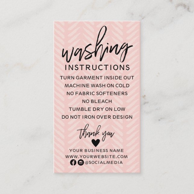 Peachy Pink Washing Instructions Business Card (Front)