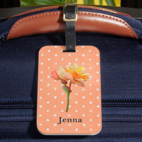 Peachy Pretty Begonia Polka Dot Luggage Tag