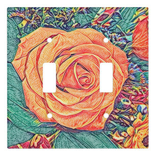 Peachy Rose watercolor and pencil Art Light Switch Cover