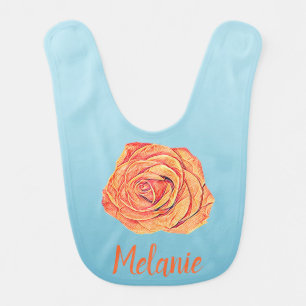 Peachy Tangerine Rose Baby Bib