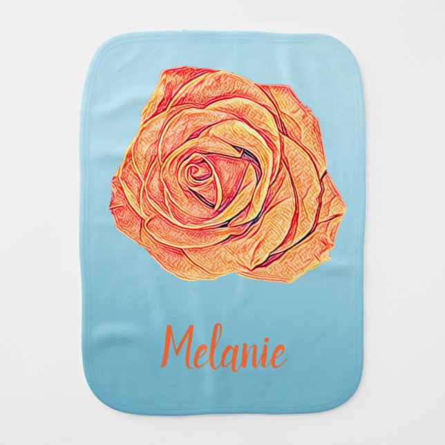 Peachy Tangerine Rose Baby Burp Cloth (Front)