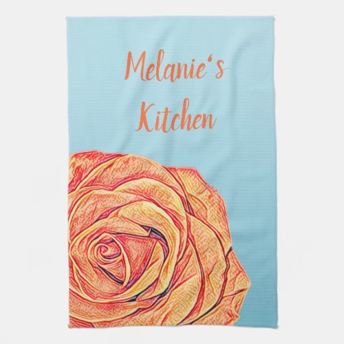 Peachy Tangerine Rose Kitchen Towel