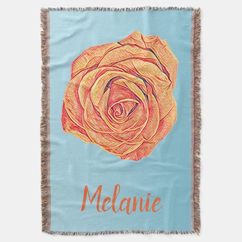 Peachy Tangerine Rose Throw Blanket