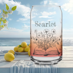 Peachy Wildflowers and Butterflies Can Glass