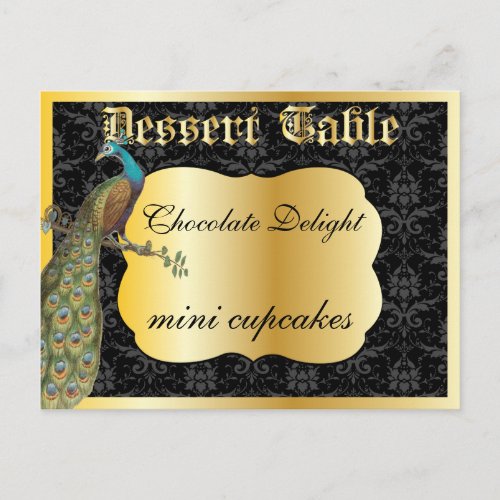 Peackcock Gold Dessert or Candy Buffet Table Sign Postcard