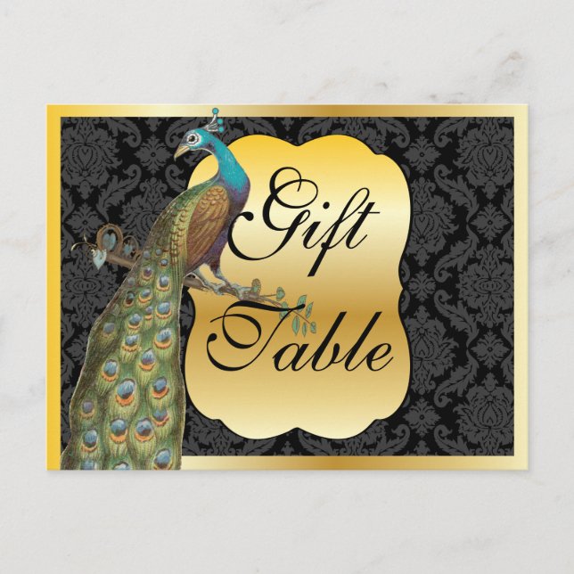 Peackcock Gold Gift Table Sign Postcard (Front)