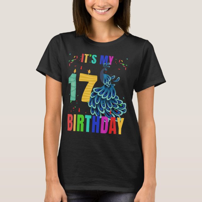Peacock 17th Birthday  Cute Birds Animal  Graphic T-Shirt (Front)