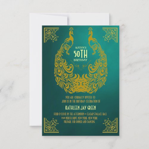 Peacock 1920s Art Deco 50th Birthday Invitation
