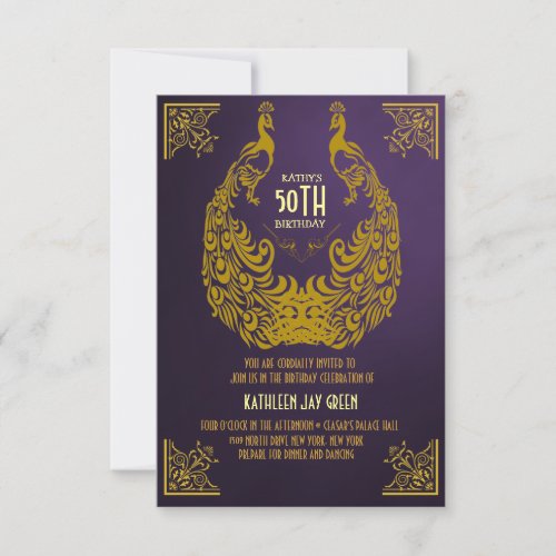 Peacock 1920s Art Deco 50th Birthday Invitation
