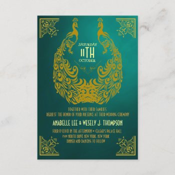 Peacock 1920s Art Deco Wedding Invitation by CleanGreenDesigns at Zazzle