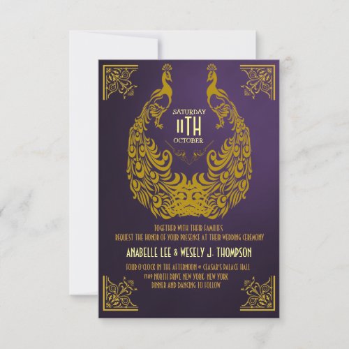 Peacock 1920s Art Deco Wedding Invitation