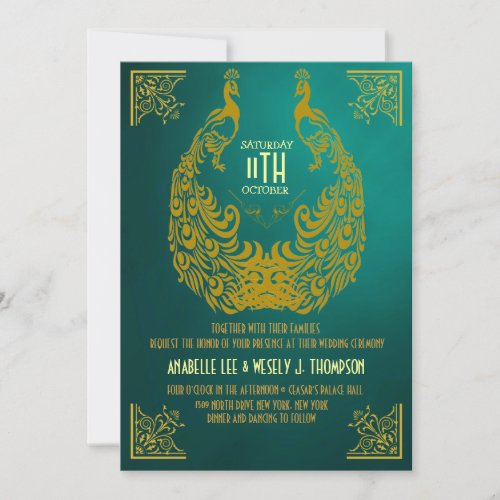 Peacock 1920s Art Deco Wedding Invitation