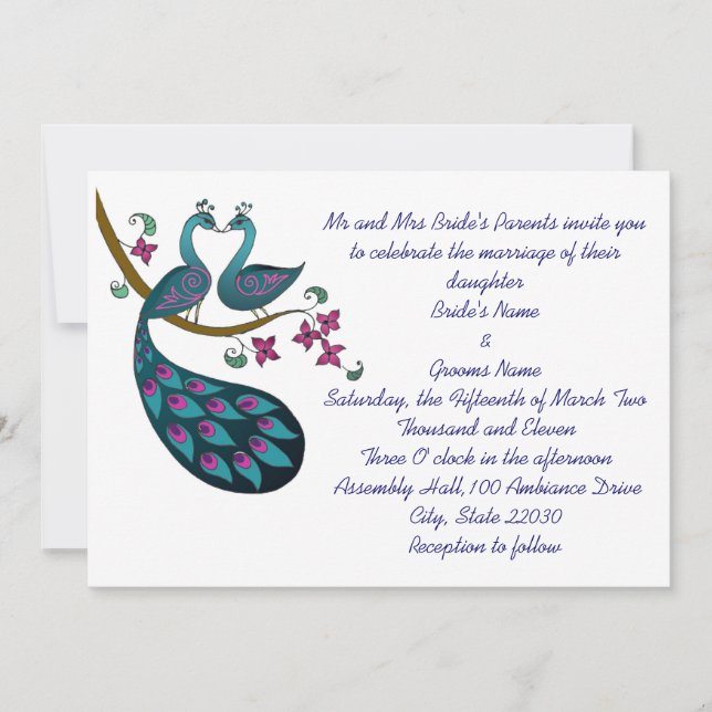 Peacock -1 Wedding Invite (Front)