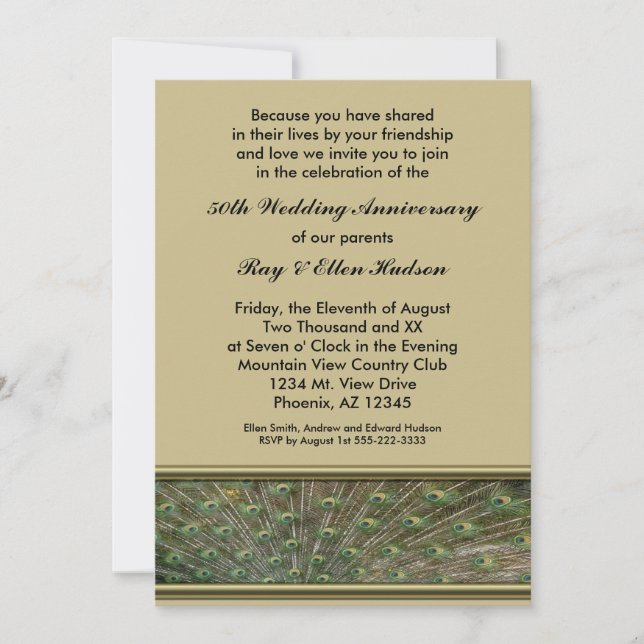 Peacock 50th Anniversary Party Invitations (Front)