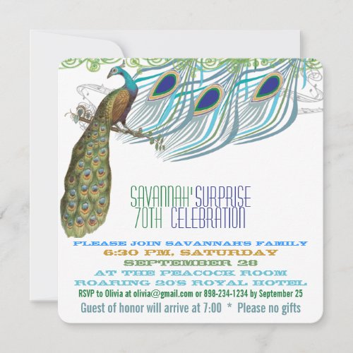 Peacock  70th or Any Year Birthday Party Invitation