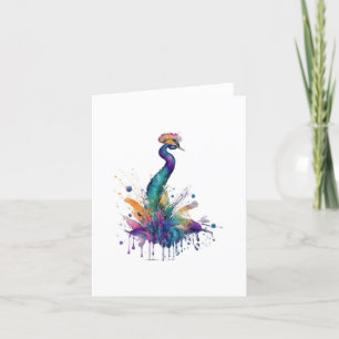 Peacock A Bird Portrait in Watercolors & Pen Holiday Card