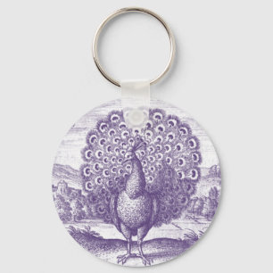 Peacock, a vintage engraving keychain