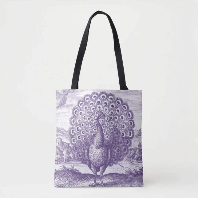 Peacock, a vintage engraving large tote bag (Front)