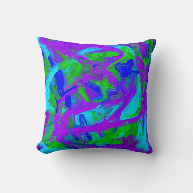 Peacock Abstract Watercolors Throw Pillow (Front)