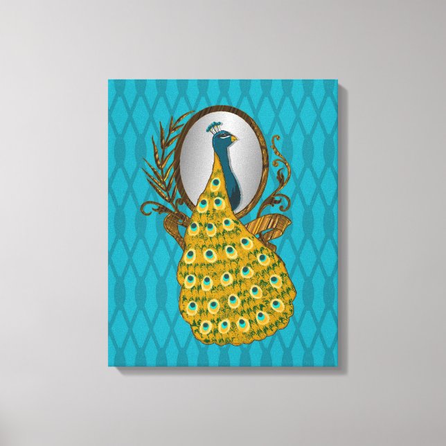Peacock Admiring His Reflection Canvas Print (Front)