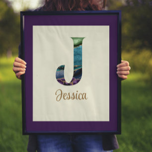Peacock Agate Letter J Personalized Poster