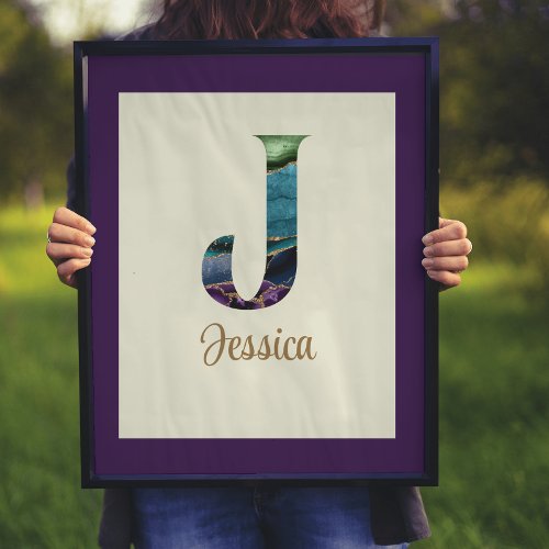 Peacock Agate Letter J Personalized  Poster