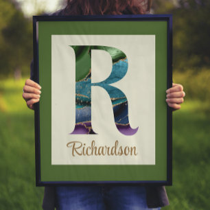 Peacock Agate Letter R Personalized Poster